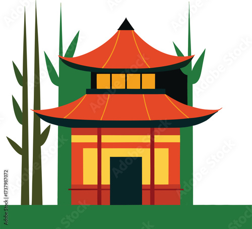Traditional chinese courtyard house and bamboo forest landscape