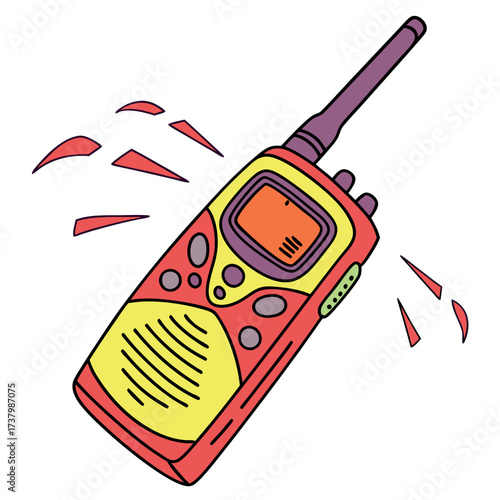 Colorful walkie talkie with sound waves radio communication