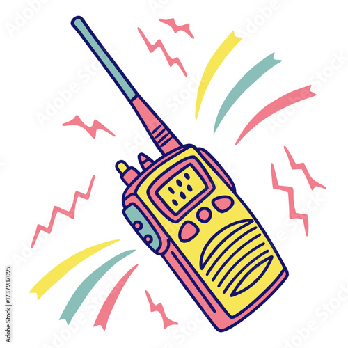 Colorful walkie talkie with abstract shapes radio communication