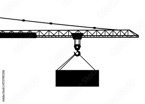 Crane Hook with Container Silhouette Vector Illustration