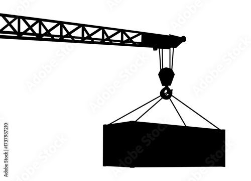 Crane Hook with Container Silhouette Vector Illustration
