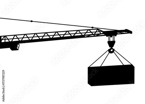 Crane Hook with Container Silhouette Vector Illustration