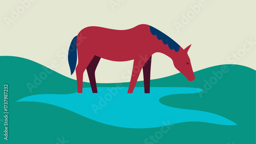 A horse drinking from the river in nature