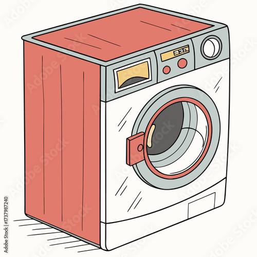 Coral and grey washing machine with digital display