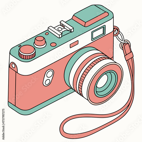 Coral and Teal Digital Camera with Strap gadget photography