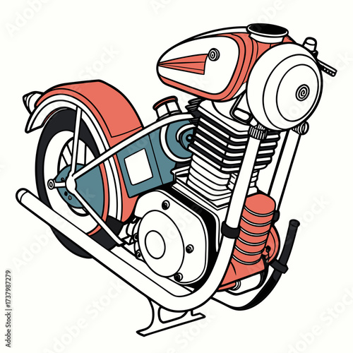 Coral and Teal Motorcycle Engine Graphic vehicle transport