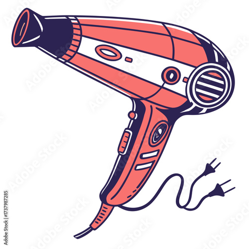 Coral and navy blue hair dryer with cord hairdryer