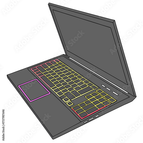 Dark laptop with yellow and pink rgb keyboard computer