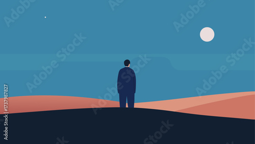 Man standing under the moonlit sky view