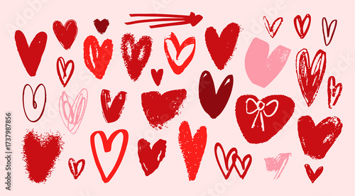 Various unique Hearts. Different textures. Unique modern style. Hand drawn trendy Vector illustration. Love, Valentine's Day, romance, affair concept. Print, logo, design templates. Isolated elements