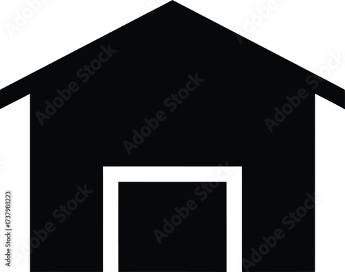 Simple black silhouette of a barn or shed building