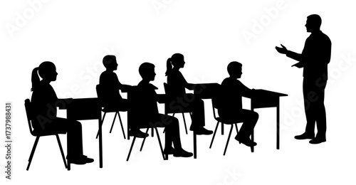 Students and Teachers in the Classroom Silhouette Vector Illustration
