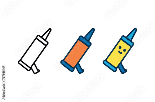 Vector icon sealant tube four styles black solid glyph outline minimal flat multicolor filled cartoon flat shaded.