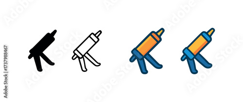 Vector icon caulking gun four styles black solid glyph outline minimal flat multicolor filled cartoon flat shaded.