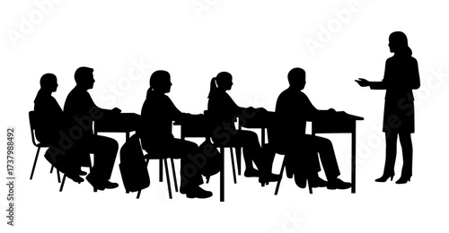 Students and Teachers in the Classroom Silhouette Vector Illustration