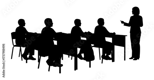 Students and Teachers in the Classroom Silhouette Vector Illustration