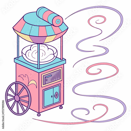 Pink and blue cotton candy machine with purple swirls