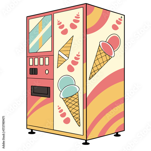 Pink and yellow ice cream vending machine with cones