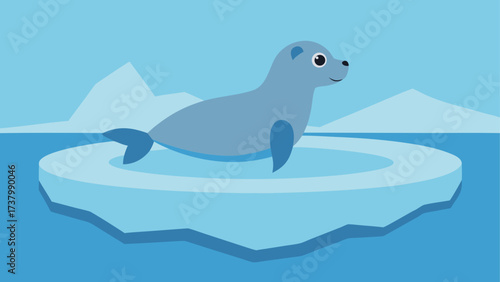 A cartoon seal sitting on an ice floe alone