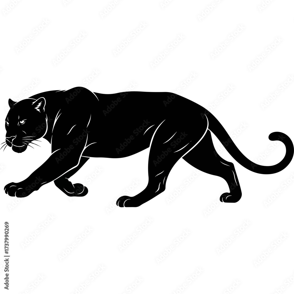 Naklejka premium Black Panther Silhouette Stalking in the Shadows.