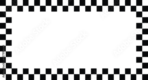 Black and white checkerboard frame isolated. Checkered pattern. Banner seamless chessboard, checkerboard texture. Wide checker background. Square checker texture
