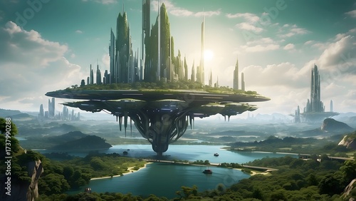 Floating Futuristic Island Metropolis