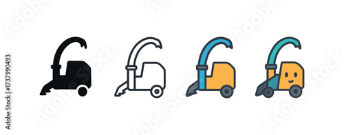 Vector icon silage cutter four styles black solid glyph outline minimal flat multicolor filled cartoon flat shaded.