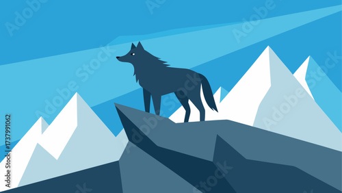 Wolf standing on a mountain peak in winter