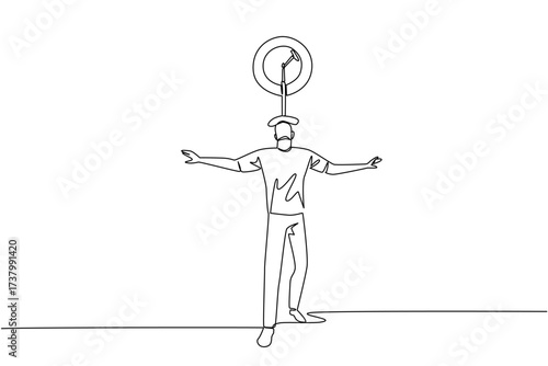 Continuous one line drawing a man puts a unicycle on his head. Have strong neck muscles. Agile. Showing his skills. Playing balance. Ride a Unicycle Day. Single line draw design vector illustration