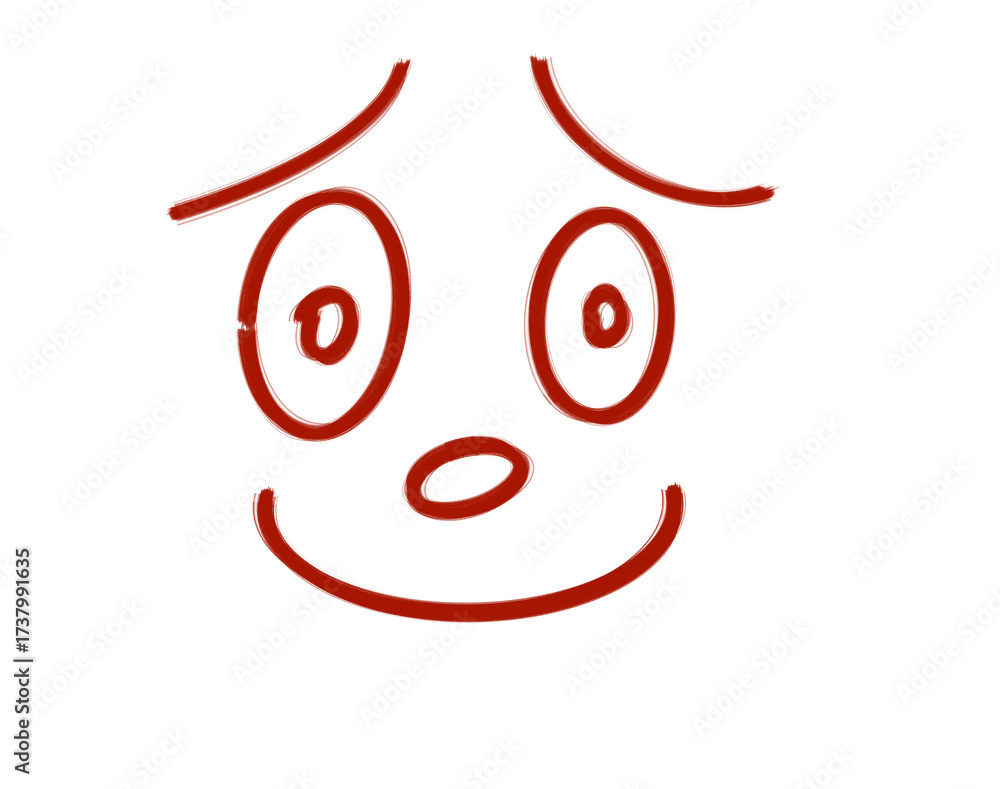Obraz premium A simple, handdrawn cartoon face with large, expressive eyes and a wide smile, isolated on a transparent background, conveying a sense of joy and surprise, perfect for playful designs and childrens th