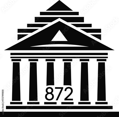 Classic building facade with columns and number 872