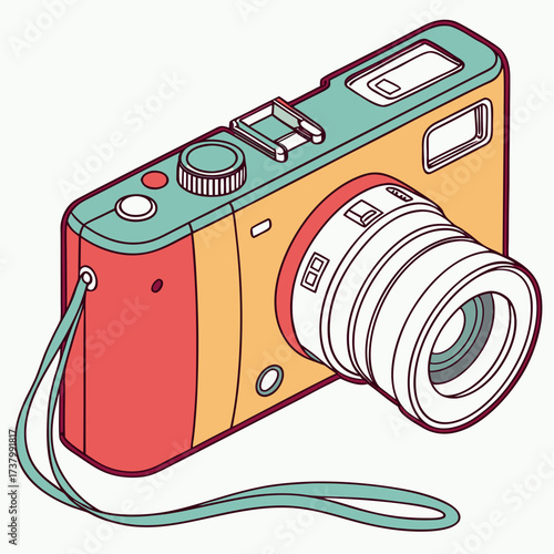 Retro digital camera with teal and coral colors retro camera