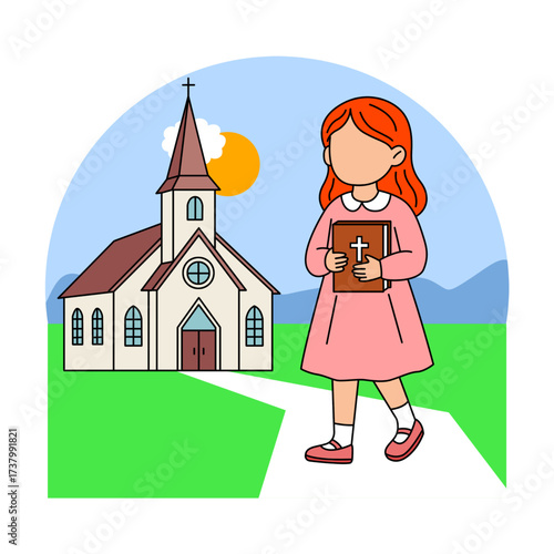 A girl holding a Bible to her chest while walking to school. Perfect for celebrating Bring Your Bible to School Day in October.