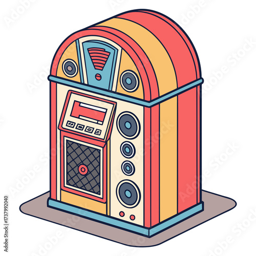 Retro jukebox with colorful stripes and speakers vintage