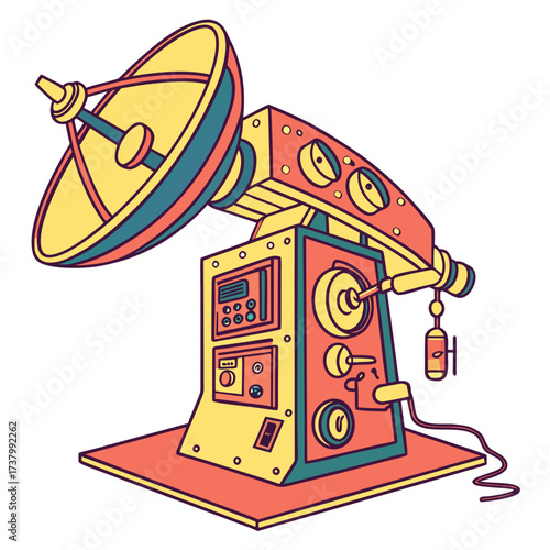 Retro satellite dish machine with colorful controls