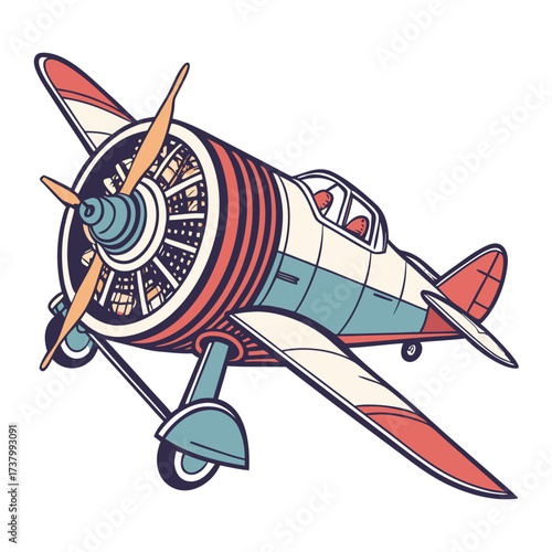 Vintage airplane with propeller and pilot in cockpit