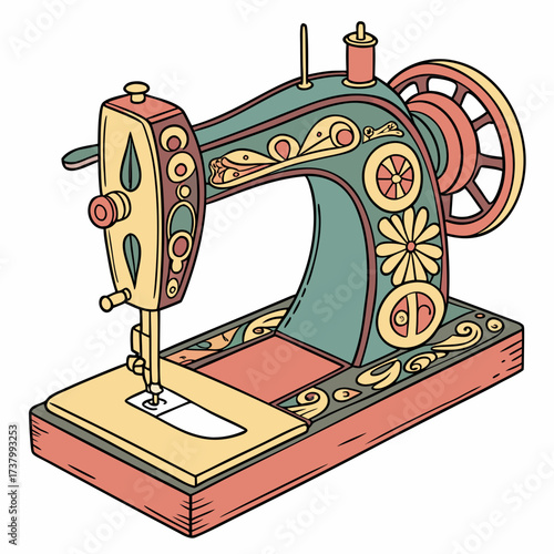 Vintage sewing machine with floral and scrollwork details