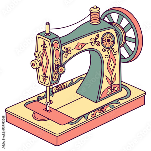 Vintage sewing machine with decorative floral patterns