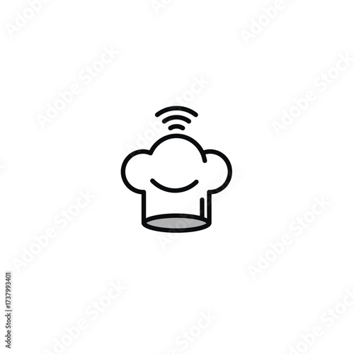 A minimalist line icon of a smiling chef's hat with a wireless signal, representing online cooking or smart kitchen technology.