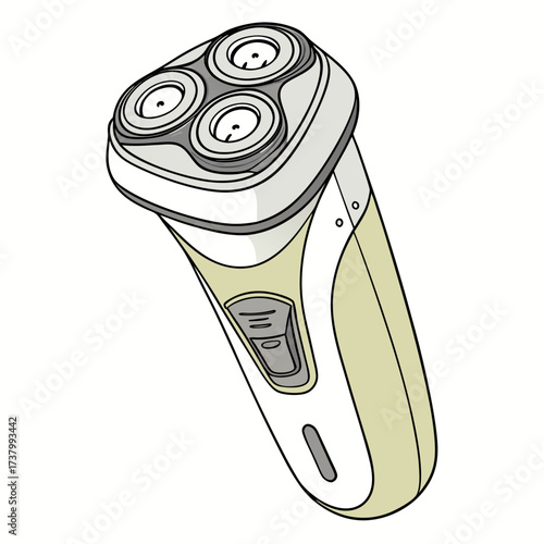 White and beige electric shaver with three rotary heads