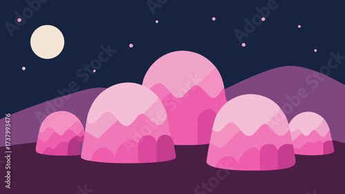 Pink landscape with planets and domes art