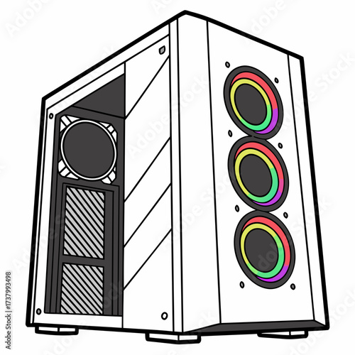 White computer tower with rgb fans and side vent case
