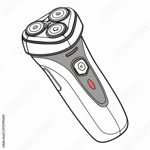 White electric shaver with gray accents and red button