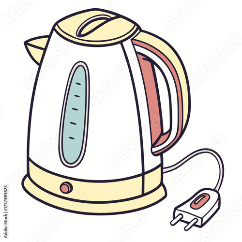 White electric kettle with yellow base and handle kitchen appliance