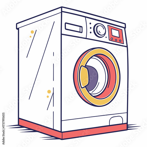 White front load washing machine with colorful accents