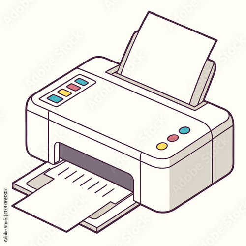 White printer with colorful buttons and paper output 1