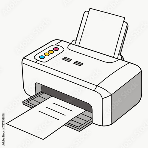 White printer with colorful buttons and paper output
