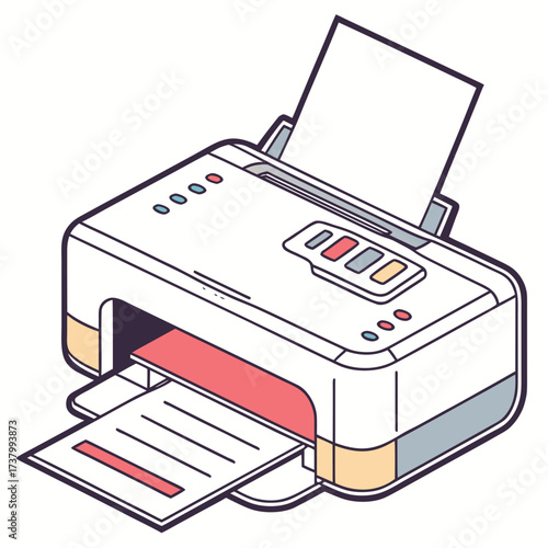 White printer with paper output and input on white