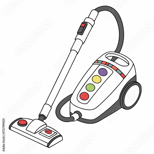 White vacuum cleaner with colorful buttons and hose