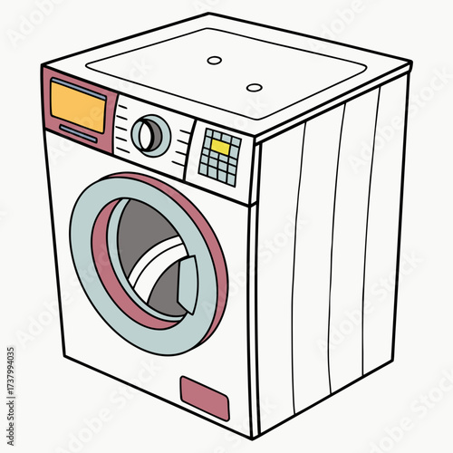 White washing machine with blue and pink accents appliance